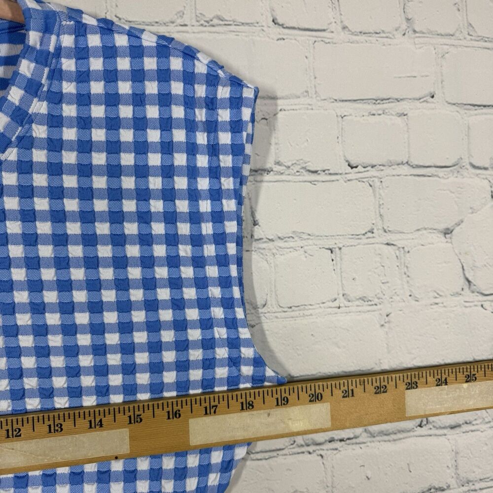 Tanya Taylor Textured Gingham Dress Womens Medium Blue White Check Knit Midi - Picture 4 of 13